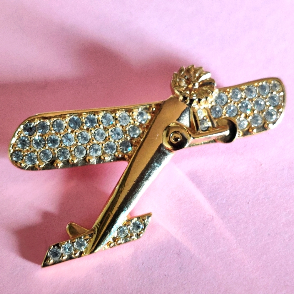 Vintage Signed Swarovski Airplane Brooch